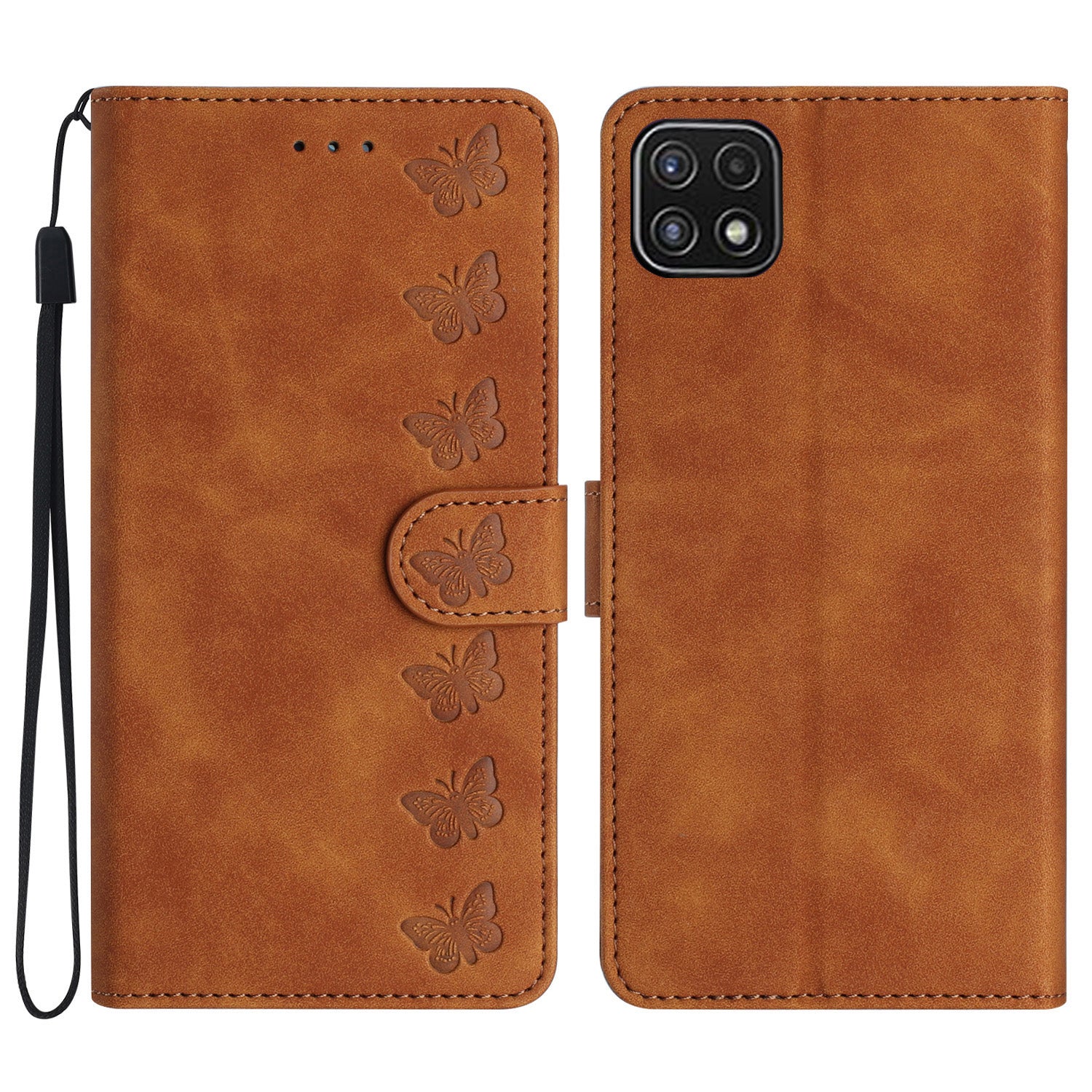 For Samsung Galaxy A22 5G (EU Version) PU Leather Stand Wallet Phone Case Butterfly Imprinted Drop-proof Cover For Samsung Galaxy A22 5G (EU Version) PU Leather Stand Wallet Phone Case Butterfly Imprinted Drop-proof Cover